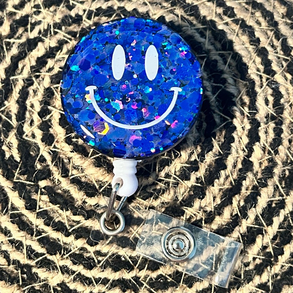 Blue Smiley Face Badge Reel